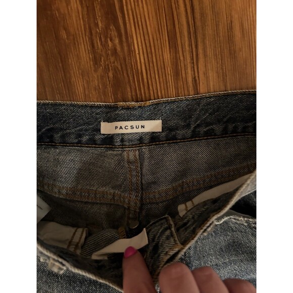 PacSun High Rise Distressed Straight Leg Jeans Size 24 Vintage Wash Y2K Grunge - Picture 2 of 4